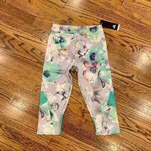 New ADIDAS Mint & Gray Floral Capri Pants Girls L